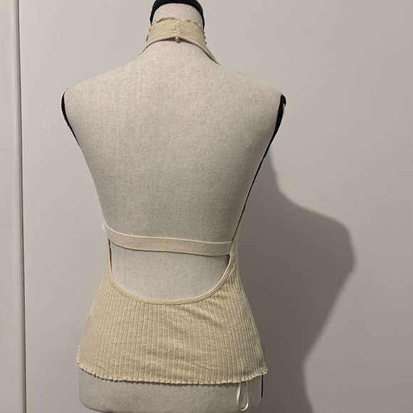Cream Ribbed Halter Top - Picture 2 of 6